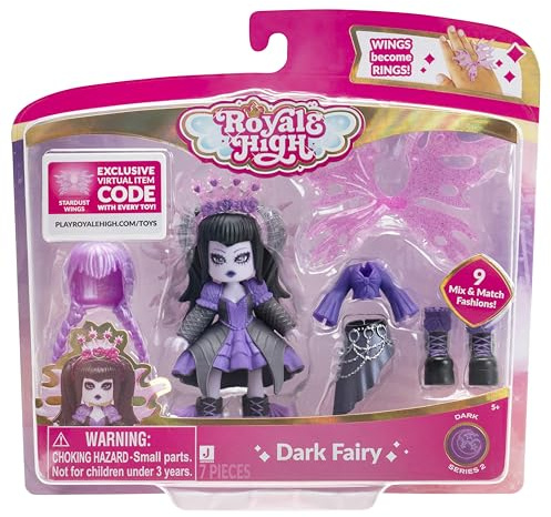 Royale High 7,6 cm große Dark Fairy Modepuppe – 1 Figur mit 9 Modeaccessoires – Virtueller Artikelcode enthalten – Serie 2 – ab 5 Jahren