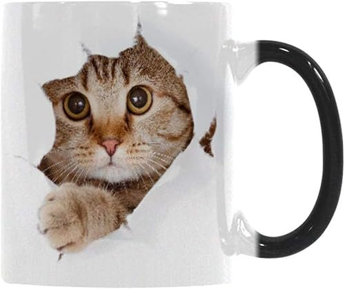 Kingderoom Tasse à café thermosensible, Tasse à café en céramique avec changement de couleur pour chat, 11 oz, Cadeau de Noël pour les femmes, les hommes et les enfants. (Chaton)