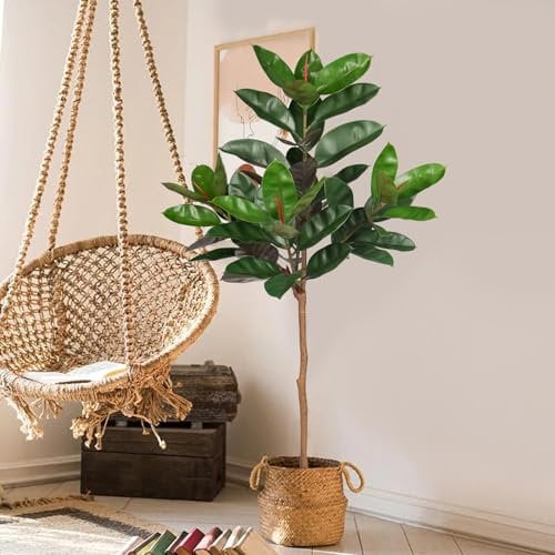 5ft Tall Fake Tree Plant for Home Decor, Artificial Rubber Tree Indoor Floor Plant, Large Faux Ficus Tree Potted Fake Tropical Plants Decorative for Office Store Room Corner Decor