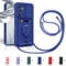 Aithne Cordon de Coque pour Samsung Galaxy S24 Plus,Couvercle Coulissant de la Caméra+Support Annulaire à 360 Degrés,Fentes pour Cartes Lanyard Silicone Case -Bleu