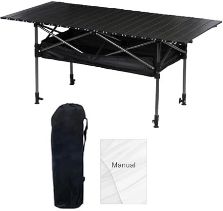 tinysiry Folding Camping Table,Adjustable Height Picnic Table with Large Storage Organizer & Carrying Bag,Camping Tables That Told Up Portable Outdoor Folding Table for Beach Fishing Garden BBQ