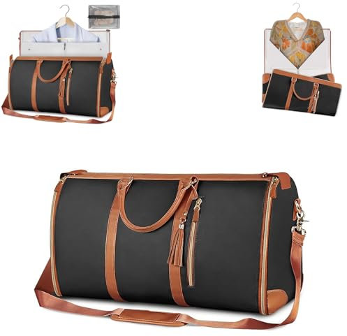 lafo Kleidersack Reisetasche Foldy bag 2 in 1 Hängenden Faltbaren Reisetasche Faltbar Handgepäck PU Leder Anzugtasche Faltbare Reisetasche Garment Duffle Bag (Braun)