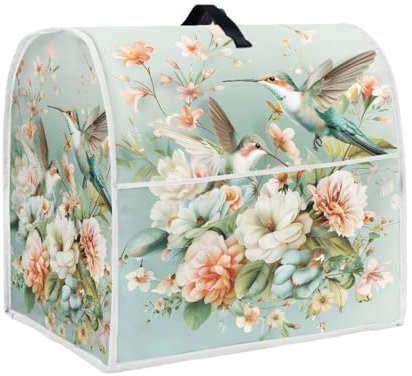 Annejudy Hummingbirds Flower Print Kitchen Aid Mixer Cover with Top Handle and Pocket, Dust Cover for Stand Mixer or Coffee Maker