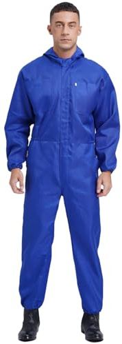 Rswnyirn Arbeitsoverall Herren mit Kapuze Lackieranzug Mehrweg Maleranzug Schutzanzug Einteiler Overall Ganzkörperanzug Staubdicht Werkstatt Uniform Arbeitskleidung Blau L
