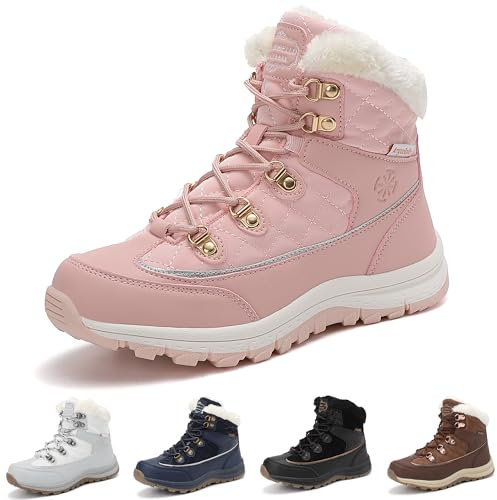 ARRIGO BELLO Bottes de Neige Femme Chaussure de Randonnée Femme Légères Botte de Marche de Trekking Résistantes Antidérapant Plein Air (UI Rose,EU 38)