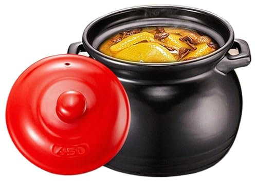 Kasserolle,Keramik Schmortopf Earthenware Pot Hob To Oven Casserole Dish Cooking Pot, Large Handmade Does Slow Cooker,black-6L