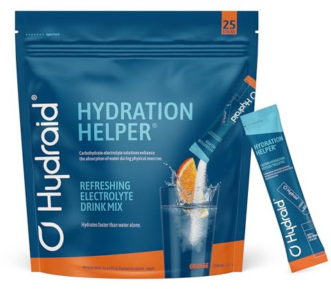 Hydraid Hydration Helper® ORANGE – Elektrolyt Pulver mit 1118mg Elektrolyten zur besseren Wasseraufnahme für Sport & schnelle Erholung – 25 Sticks mit Orange-Geschmack