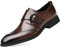 Zapatos de vestir Oxford for hombre, sin cordones, puntera puntiaguda bruñida, con correa de monje, de piel sintética, antideslizantes, resistentes al deslizamiento, for caminar(Marron oscuro,47 EU)