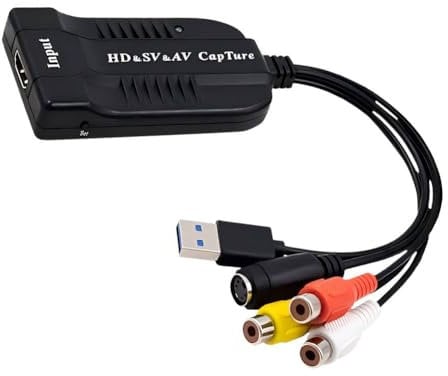 Jerilla Convertisseur HDMI, RAC, AV, S-Video Vers USB 2.0 - Adaptateur Audio Vidéo Carte de Capture 1080P HD 30fps Pour Caméscope, Live Streaming, Gaming, VCR, VHS, DVD, PS4, PS5