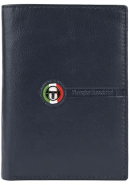 Sergio Tacchini Vertikale Herren-Geldbörse aus echtem Leder, Schlank mit Kartenfächern