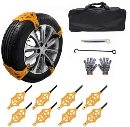 Moollyfox 8 Stück Schneeketten,Universal Winter Reifenketten für Reifenbreite 165-285mm / 6,5 -11,22 Schnee Anti Rutsch Starke Reifen Anti Schneeketten für Eis,Sehne,matschigen Straßen Auto SUV