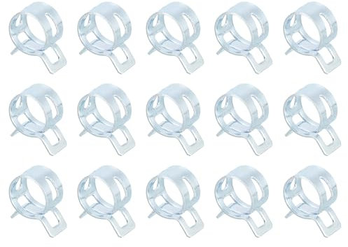 QUARKZMAN 15 Stück Schlauch Federklemme Schlauchschellen, 11mm Benzinschlauch Schellen Federband-Typ-Klemmen Kraftstoff/Silikon für Automobilölrohr Wasserrohr Luftschlauch, Blau Weiß Zink