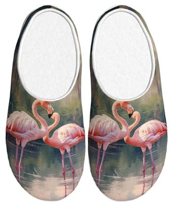 KOUUIP Pantofole con stampa fenicottero rosa per donne e uomini, pantofole unisex per adulti, ultra comode per uso interno, nero, 35,5 EU, 36 EU, Nero , 36 EU