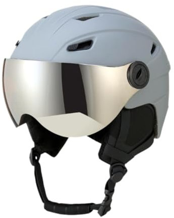 Folpus Skihelm mit integriertem Visier für Damen und Herren, Skihelm, Leichter, bequemer Snowboardhelm, Schneehelm, Grau, M