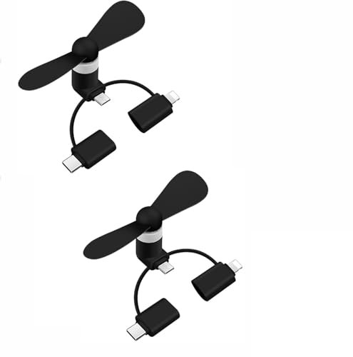 Mini Ventilador USB,Mini Ventilador Portátil 3 en 1,Per Cellulare e Telefoni Android/USB Di Tipo C - 2 Pezzi (Negro)