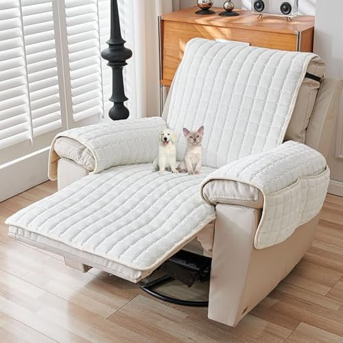 AHSBND Armlehnenbezüge Sofa AntiRutsch Fernsehsessel Schutzbezug：Sesselschoner Relaxsessel Bezüg Sesselüberzug für Zuhause mit Kindern und Haustieren Hund (Weiß)