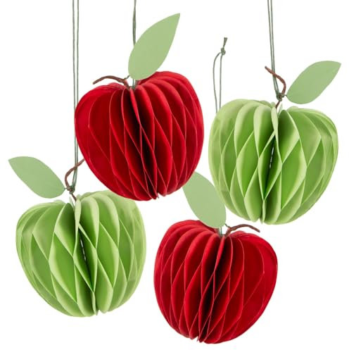 Logbuch-Verlag 4 Äpfel zum Aufhängen Honeycomb Papier Apfel Obst Anhänger Frühling Sommer Herbst Deko 8 x 8 x 10 cm rot grün