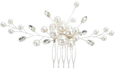 Perlengrab Diamant-Haarkamm Seite,Brautschmuck,Brautkopfschmuck Hochzeit Haarspangen Kristall-Haarspangen,Perlen-Braut-Haar-Accessoires - Silber