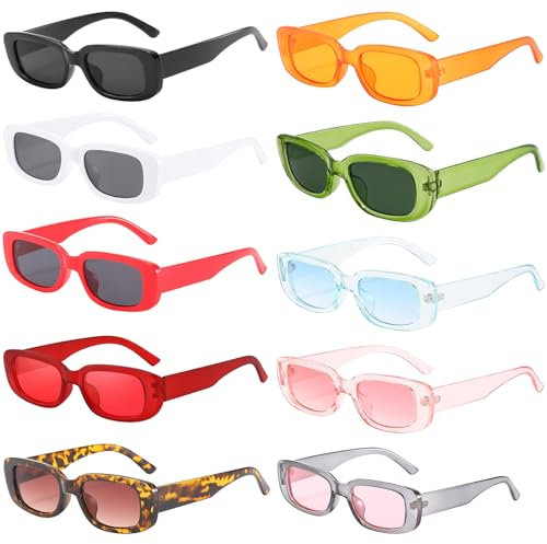 TXErfolg 10 Stück Vintage Rechteckige Sonnenbrille UV400 für Damen 90er Retro Trendy Sonnenbrillen Set Partybrille Set Trendy Brille Retro Hippie Sonnenbrille Quadrat Brille für Damen
