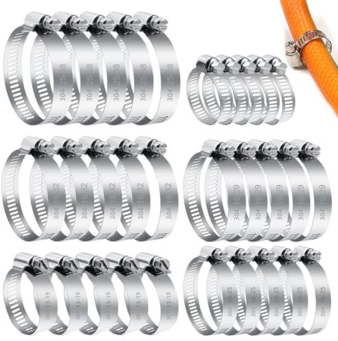 30 Pièces Collier de Serrage Tuyau Réglable 10-38 mm, 304 Inox, Collier de Serrage Inox 304 Collier Serrage Métallique pour la Plomberie, Piscine, pour Gaine Hotte Tuyau D'échappement Ventilateur