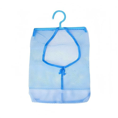 Clothes Peg Bag for Washing Line, 22 x 30 cm Mesh Peg Bag with Hanger, Reusable & Washable Multi-Purpose Organizer, Storage Basket for Drying Clothes in Bathroom Kitchen College Dorm (Blue, M)