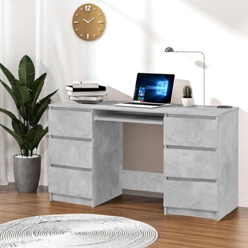 Générique Bureau Gris béton 140x50x77 cm Bois d'ingénierie, Meubles, Meubles de Bureau, Bureaux, Gris, (Poids 51.5KG)