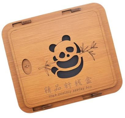 OSALADI Bambus Nähkasten mit Panda Muster Leichte Holz Aufbewahrungsbox für Nähnadeln und Faden Praktischer Tragbarer Nähzubehör Organizer für Zuhause und Reise