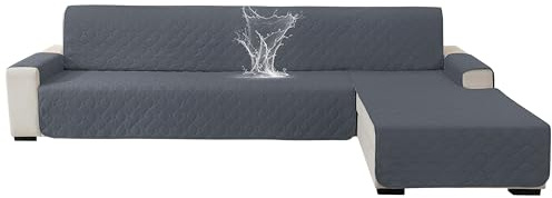 Ystyle Couch Überzug L Form 3 Sitzer, Dunkelgrau | Sofa Cover L Shape Reversibel Universal, Gesteppte Sofa Überzug Ecksofa Rutschfest, Couch Bezug Ecksofa Ratzfest Waschbar