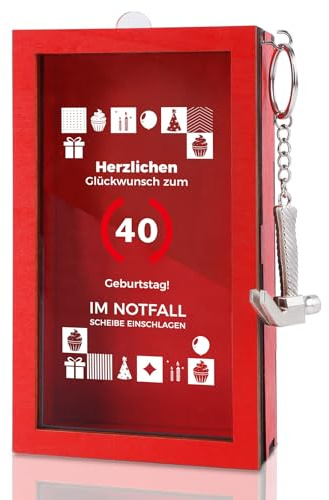Tutukyle 40 Geschenk Lustige Notfallbox mit Hammer, 40.Geburtstag Geldgeschenke Holz, Personalisierte Geschenkidee für Geld, Deko Holzkiste Kreative DIY lustige Geburtstag für Frauen Männer Freunde