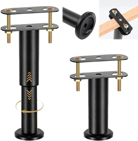Lot de 2 pieds de lit réglables en hauteur de 18 à 32 cm - Pièces de rechange - Barre centrale en acier avec caoutchouc antidérapant - Pieds de lit stables et silencieux pour meubles