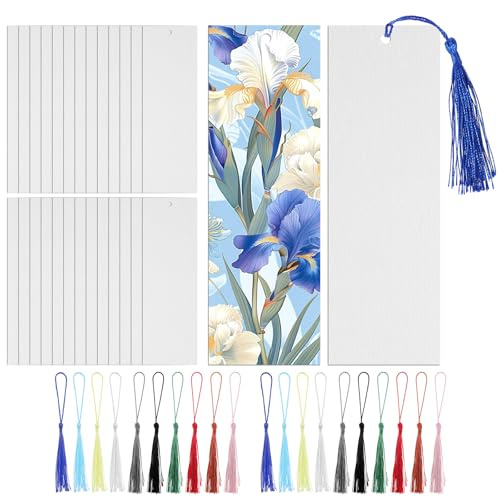 100 Stück Aquarell Blanko Lesezeichen, Lesezeichen Selber Machen, für DIY | Basteln, 15x5cm Blanko Lesezeichen, mit 50 Quasten, Geschenke, Kunstprojekte