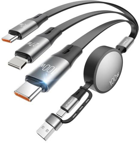 CAFELE 2-USB-C Multi Charger Cable 6 in 1【100W/35-130CM Retractable】