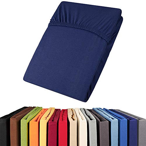 aqua-textil Viana Spannbettlaken 200x200-200x220 cm dunkel blau Baumwolle Spannbetttuch Jersey Laken