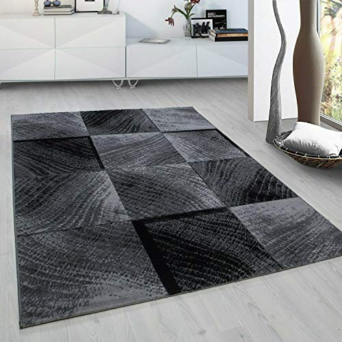 viceroy bedding Rug CHECK Modern Design Black Grey Charcoal Rugs Living Room Extra Large Size Soft Touch Short Pile Style Carpet Area Rugs Non Shedding (200cm x 290cm (6.6ft x 9.5ft))