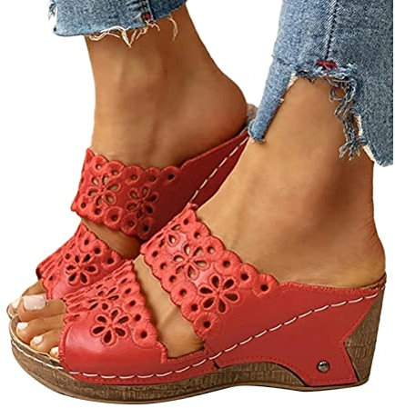 Onsoyours Sandales Compensees Femme Ete Espadrille Femmes Chaussures Plateforme à Bout Ouvert Confort A Rouge 38 EU