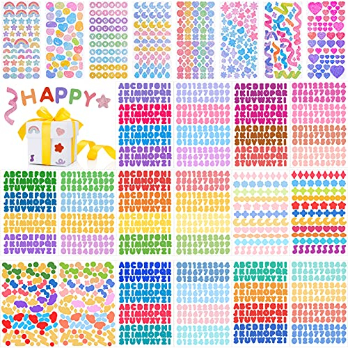 Zayvor 24 Blatt Bunt Zahl Buchstabe Alphabet Herz Dekorative Aufkleber ABC Selbstklebend Sticker Basteln Verzieren Deko Kreative Geschenk Für Sammelalbum Kalender Notizbuch Tagebuch Wasserflaschen