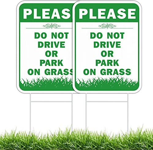 Please Do Not Drive Or Park On Grass Sign, 2Pack Keep Off The Grass Yard Sign with Metal Wire H-Stakes, 16 x12 Stay Off Grass Signs Double Sided UVresistance, Waterproof, Easy to Install