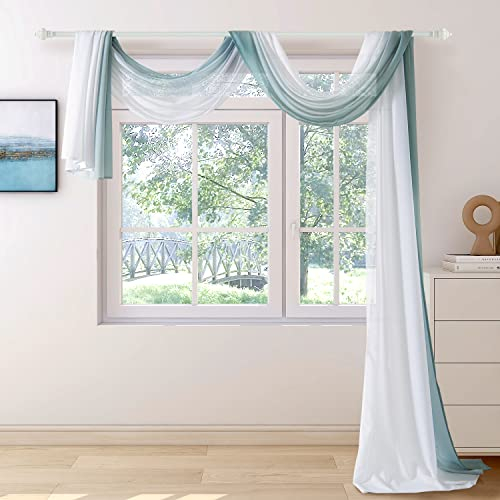 NAPEARL Ombre Fensterschal Volant, romantischer Farbverlauf Voile Schal Volant für Zeremonie Hintergrund, Hochzeitsbogen, Kinderzimmer, dekorativer Swag Vorhang 216 Zoll, grün