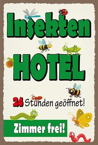 mrdeco Metall Schild 20x30cm gewölbt Insektenhotel Zimmer frei Metal Deko Blechschild Tin Sign
