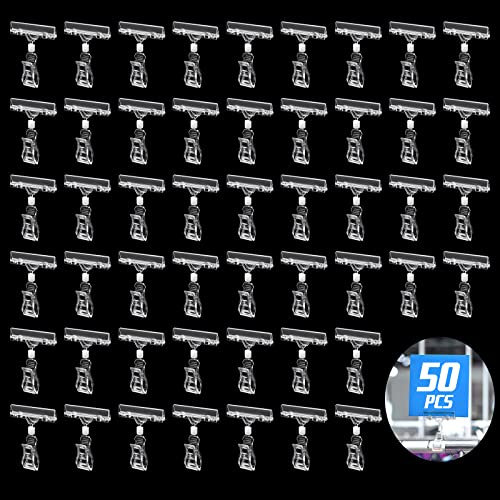 50 Pièces Plastique Rotatif Clip, Clip d'Affichage de Clip de Marchandise, Clips d'Étiquettes de Prix Transparent, Clip Panneau Plastique pour Affichage de Prix de Supermarché Bureau à Domicile, Clair