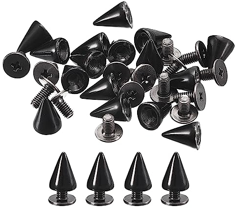 QUARKZMAN 50 Sets Punk Nieten Ziernieten Kegel Spitzen Nieten 7x10mm Metall Killernieten Schraubnieten Rostfrei Nieten für Kleidung Gürtel Taschen Schuhe Heimwerken Lederarbeiten Schwarz