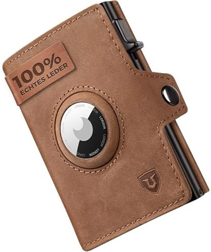 LORZOR® Porte Carte Airtag, Portefeuille Airtag en Cuir Véritable avec Porte-Monnaie, Portefeuille Homme pour 10 Cartes, Minimaliste Porte Carte Homme avec Blocage RFID, Cadeau