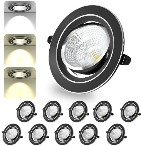 BOSITE 10er LED Einbaustrahler Flach,6W LED Spots Dimmbar, Deckenstrahler LED Schwenkbar, 3000K/4000K/6000K, Downlight für Küche Wohnzimmer Schlafzimmer Bad