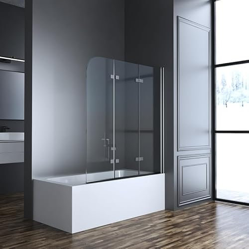 Duschwand für Badewanne Schwarz 140x140cm 3-teilig Faltbar Duschabtrennung, Falttür Glas Duschtrennwand Badewannenwand, Badewannenaufsatz Faltwand mit 6mm ESG NANO Sicherheitsglas