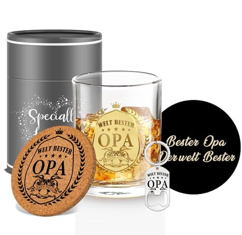 Yalucky Lot de 5 Verres à Whisky - Cadeau pour Grand-Père, Fête des Pères, Anniversaire, Noël, Pâques, Retraité, Homme