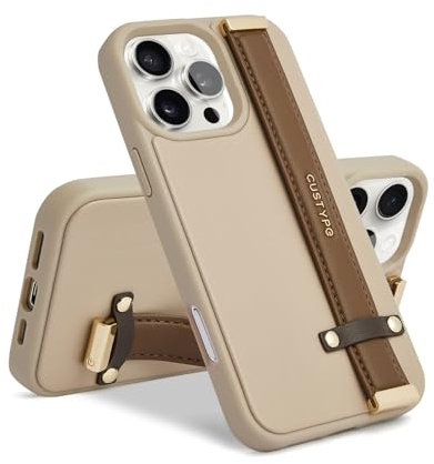 CUSTYPE Compatible with iPhone16 pro max Case with Adjustable Wristband Strap Kickstand,handstrap Grip Loop Strap Leather Case for Women Girl for iPhone 16 Pro max 6.9inch-Brown