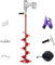 LONGRUN Ice Auger, 8 Inch Drill Auger Bit with Non-Slip Handle and Replaceable Blade Kit, Suitable for Ice Fishing, Digging Holes - Red