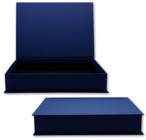 NEUSER PAPIER Geschenkbox mit Klappdeckel - 4 Stück - DIN A4 - Dunkelblau bezogen - innen schwarz kaschiert - 334 x 242 x 65 mm - Aufbewahrungsschachtel