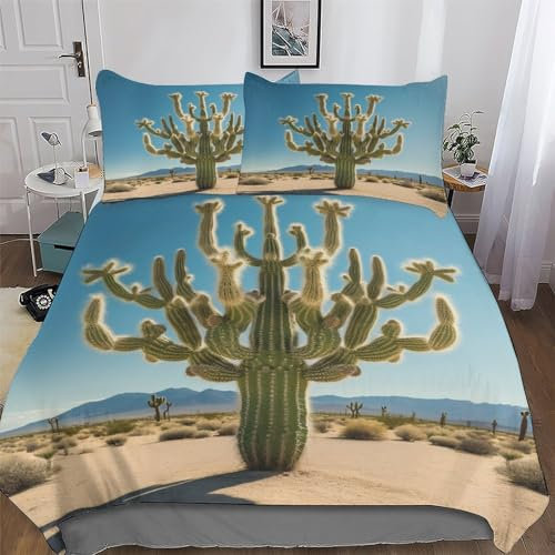 AAPZY Kaktus Bettwäsche Set ; Bettbezüge Mit 3D Muster; Für Jungen Mädchen Atmungsaktive Microfaser Bettbezug Mit Reißverschluss Und Kissenbezug Single (135x200cm)