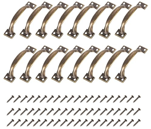 sourcing map 16pcs 4 Inches Gate Handle Metal Vintage Door Drawer Pulls Vintage Furniture Handles with Screw for Kitchen Cupboard Closet Door Bronze